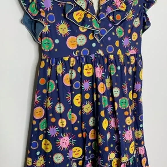 Celia B Atlas Dress Midi Navy Multi Womens New Size Medium Summer Belted - Picture 5 of 16